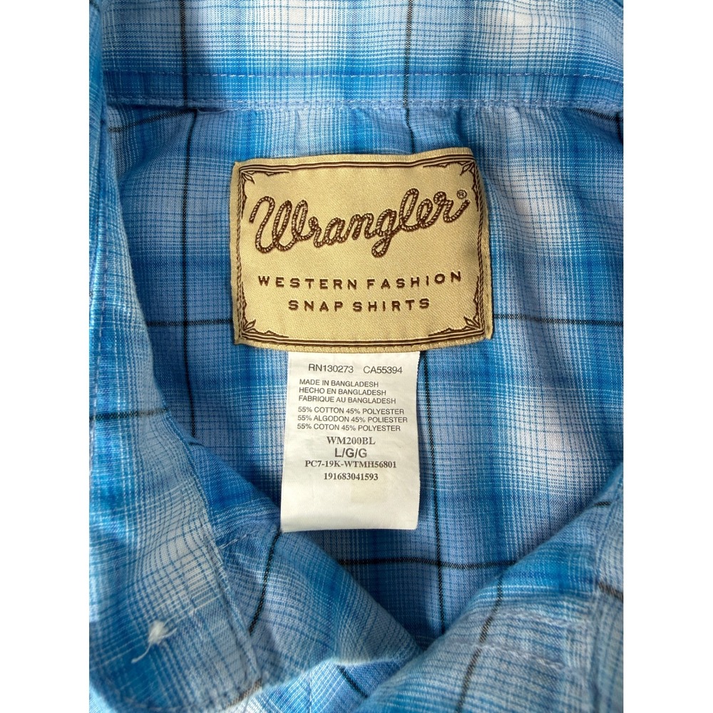 Vintage Wrangler Western Pearl Snap Shirt Men L Blue‎ Plaid Cowboy Rodeo Casual - Picture 5 of 11